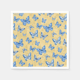 Chinoiserie Blue White Butterfly Faded Damask Servet