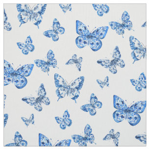 Chinoiserie Blue White Butterfly Stof