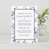 Chinoiserie Blue & White Floral Wedding Kaart (Staand voorkant)