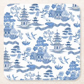 Chinoiserie Blue Willow pattern  Vierkante Kartonnen Onderzetter