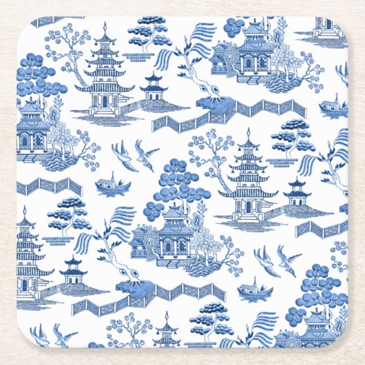 Chinoiserie Blue Willow pattern  Vierkante Kartonnen Onderzetter (Voorkant)