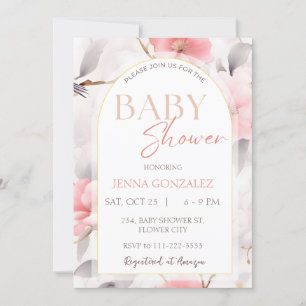 Chinoiserie Blush Meisje Bloemen Baby shower Kaart