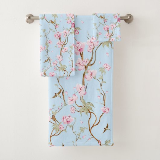 Chinoiserie botanique bleue et rose Oiseaux et fle (En situation)