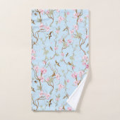 Chinoiserie botanique bleue et rose Oiseaux et fle (Serviette à main)