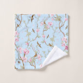 Chinoiserie botanique bleue et rose Oiseaux et fle (Gant de toilette)