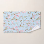 Chinoiserie botanique bleue et rose Oiseaux et fle (Serviette à main)
