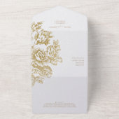 Chinoiserie Bouquet Gold 3 Foto QR Code Huwelijk All In One Uitnodiging (Buitenkant)