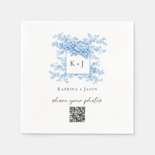 Chinoiserie Bruiloft Blauwe Bloem QR Deel Foto's Servet