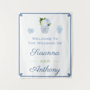 Chinoiserie Bruiloft Welkom Virtuele Achtergrond T Wandkleed