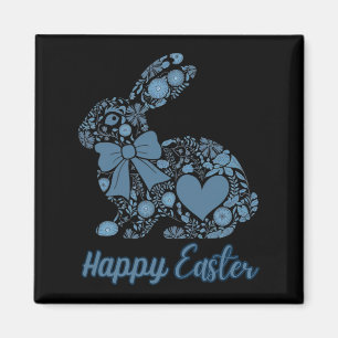 Chinoiserie Bunny Blue and White Happy Easter Blue Magneet