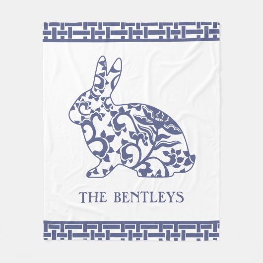 Chinoiserie Bunny Rabbit Fleece Blanket Deken (Voorkant)