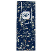 Chinoiserie Camellia Garden Navy Blue Wijn Cadeautas (Voorkant)