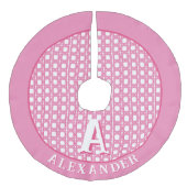 Chinoiserie Cane Trellis in Pink Personalized Imitatie Linnen Kerstboom Kleed (Voorkant)