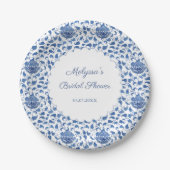 Chinoiserie Chic Blauw & Wit Print Bruiloftsfeest Papieren Bordje (Voorkant)