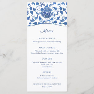 Chinoiserie Chic Blue en White Wedding Shower Menu