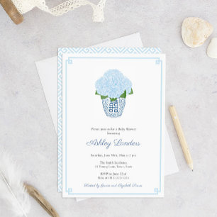Chinoiserie Chic Blue Hydrangeas Boy Baby shower Kaart