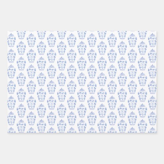 Chinoiserie Chic Blue & White Ginger Jar Monogram Inpakpapier Vel (Voorkant)