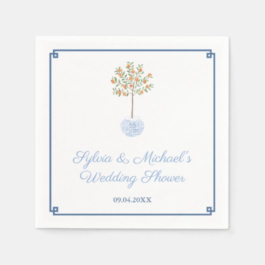 Chinoiserie Chic Citrus Oranje Tree Vrijgezellenfe Servet (Voorkant)