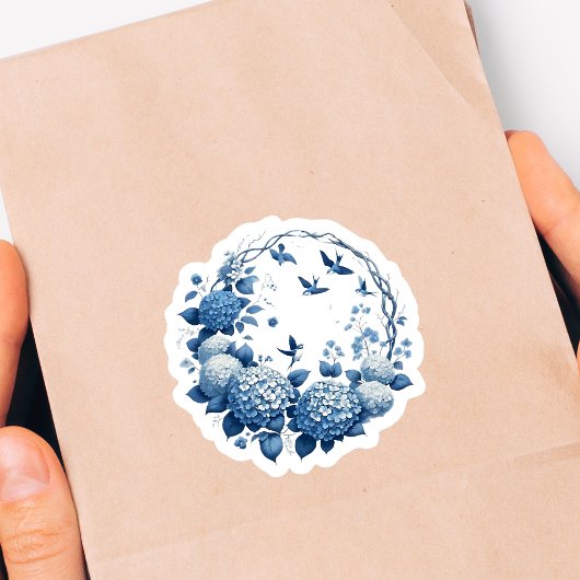 Chinoiserie Chic Hydrangeas & Bluebird Kransen Pac Sticker