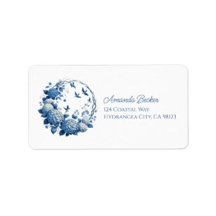 Chinoiserie Chic, Hydrangeas en Bluebirds Krans Etiket