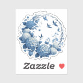 Chinoiserie Chic, Hydrangeas en Bluebirds Krans Sticker (Vel)