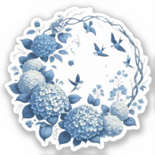 Chinoiserie Chic, Hydrangeas en Bluebirds Krans Sticker