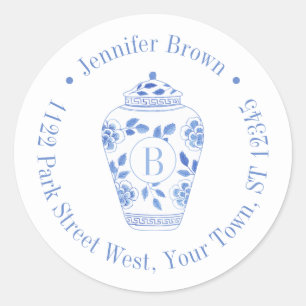 Chinoiserie Chic Monogram Eerste Retouradres Ronde Sticker