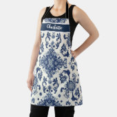 Chinoiserie Chic Navy Blue Flower Ornament Pattern Schort (Insitu)