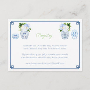 Chinoiserie Chic Navy & Green Wedding Registry Informatiekaartje