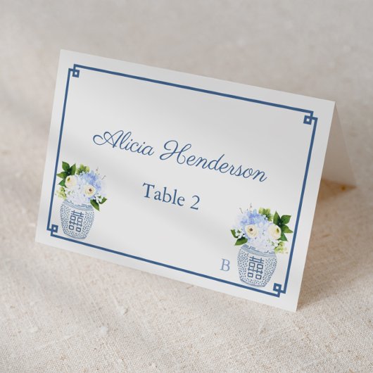 Chinoiserie Chic Navy Mariage blanc Carte Place
