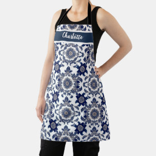 Chinoiserie Chic Navyblauw Bloemornamentpatroon Schort