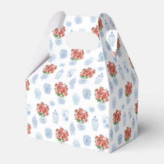 Chinoiserie Chic Poinsettia kerstbruiloft Bedankdoosjes (Achterkant)