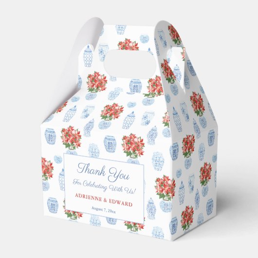 Chinoiserie Chic Poinsettia kerstbruiloft Bedankdoosjes (Voorkant Zijde)