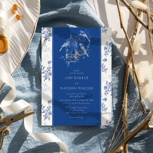 Chinoiserie Chic Vintage Bruiloft Blauw en Wit Kaart