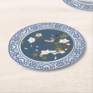  Chinoiserie Chinese Bird-flower Art Ronde Kartonnen Onderzetter