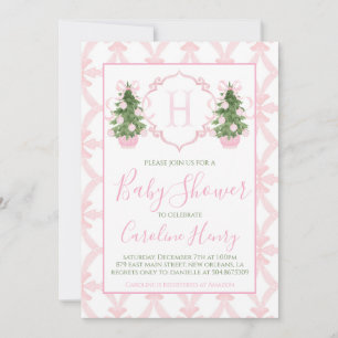 Chinoiserie Christmas Pink Preppy Baby shower Kaart