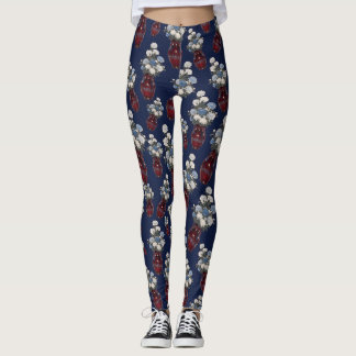 Chinoiserie Chrysanthemum Vazen Navyblauw Leggings