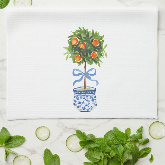 Chinoiserie Citrus Topiary Tree Keuken Handdoek (Gevouwen)