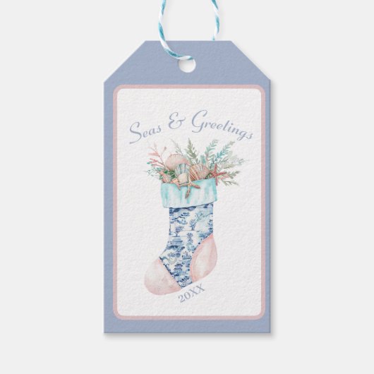 Chinoiserie Coastal Grandma Stocking Cadeaulabel (Voorkant)