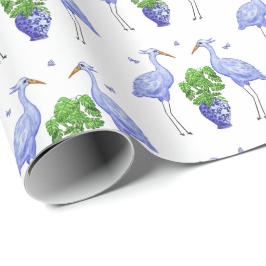 Chinoiserie Crane en Monstera Cadeaupapier (Rol Hoek)