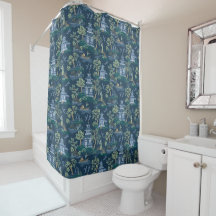 Chinoiserie Dark Blue Shower-gordijn
