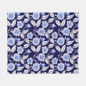 Chinoiserie Delft Blue Floral Porcelain Pattern Fleece Deken (Voorkant (Horizontaal))