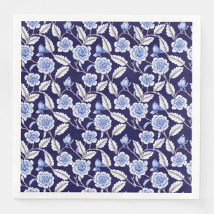 Chinoiserie Delft Blue Floral Porcelain Pattern Servet