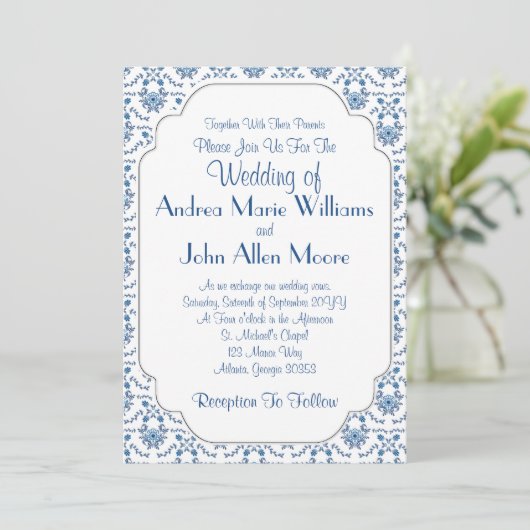 Chinoiserie Delft Blue Pattern・Custom Wedding Kaart (Staand voorkant)