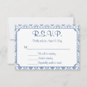 Chinoiserie Delft Blue Pattern・Custom Wedding RSVP Kaartje (Voorkant)