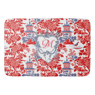 Chinoiserie Delft Frans rood blauw monogram Badmat