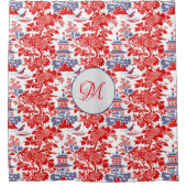  Chinoiserie Delft Frans rood blauw monogram Douchegordijn (Voorkant)