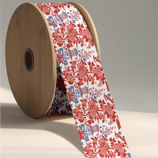 Chinoiserie Delft Frans rood blauw monogram Grosgrain Lint
