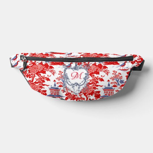 Chinoiserie Delft Frans rood blauw monogram Heuptasje (Liggend)