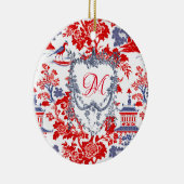  Chinoiserie Delft Frans rood blauw monogram Keramisch Ornament (Rechts)